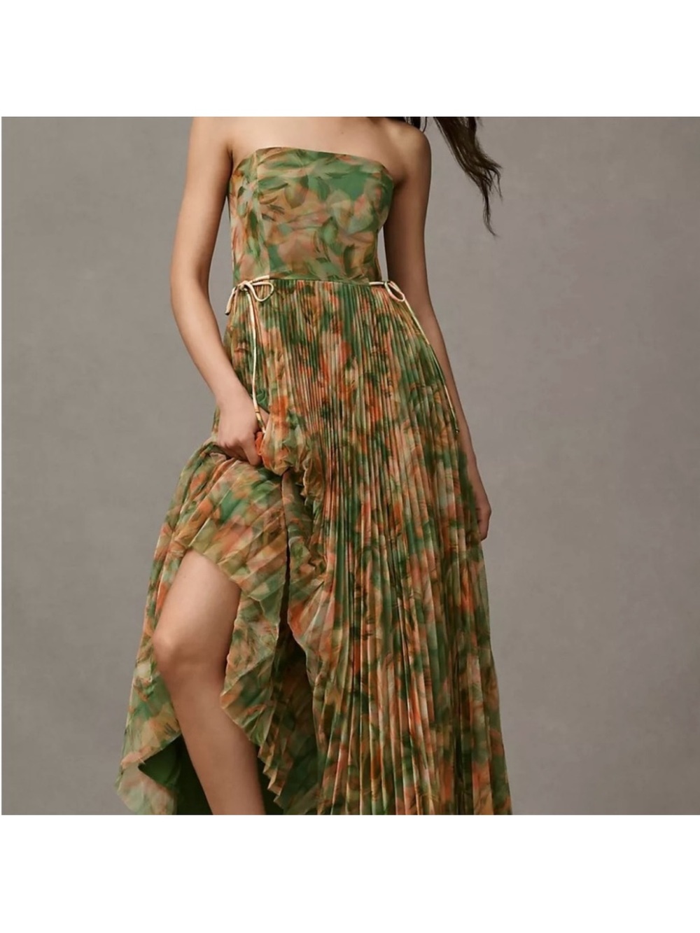 NWT Hutch Costella Floral Mesh Tulle Strapless Pleated Gown size 16W - Picture 2 of 12